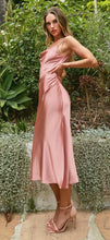 Load image into Gallery viewer, Satin Draped Soft Pink Cocktail Party Midi Dress