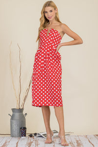 Le' Juliet Strapless Red & White Polka Dot Midi Dress