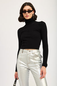 White Knit Turtleneck Long Sleeve Crop Top