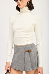 White Knit Turtleneck Long Sleeve Crop Top