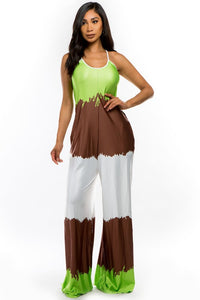 Lime Green/Mocha Color Block Jumpsuit