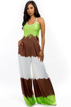 Load image into Gallery viewer, Lime Green/Mocha Color Block Jumpsuit