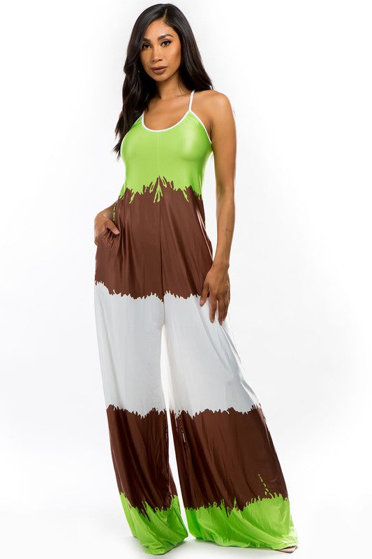 Lime Green/Mocha Color Block Jumpsuit