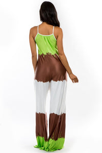 Lime Green/Mocha Color Block Jumpsuit