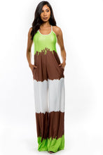 Load image into Gallery viewer, Lime Green/Mocha Color Block Jumpsuit