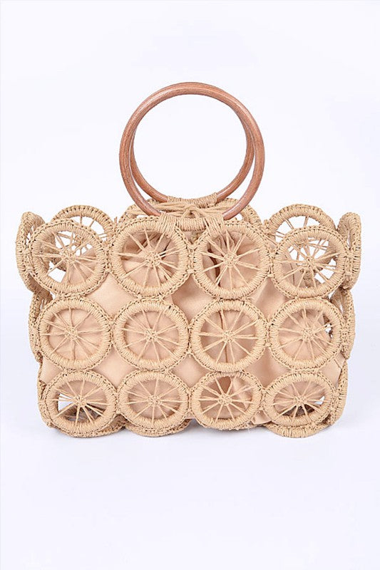 O Ring Handle Weaved Straw Green Summer Bag