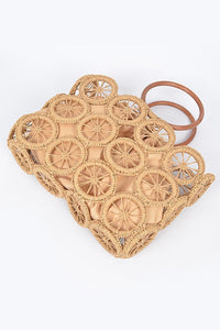 O Ring Handle Weaved Straw Green Summer Bag