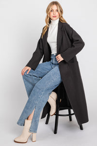 Stylish Winter Belted Blue Chic Lapel Wool Long Trench Coat