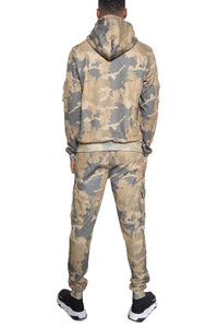 Men's Gray Long Sleeve Camo Hoodie Sweatsuit Set