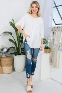 White Pinktuck Detail Tunic Blouses Top