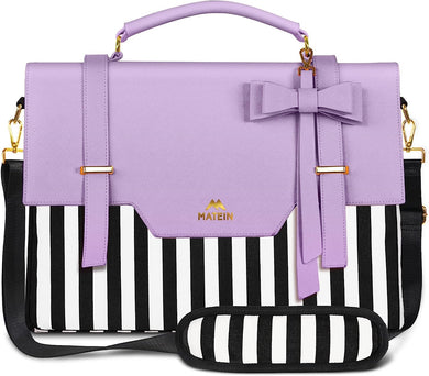 Vintage Striped Purple Bow Embellished Laptop Bag