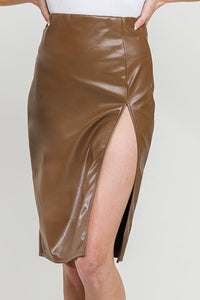Audrey White Faux Leather Pencil Skirt