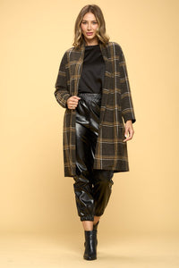 Warm Plaid Charcoal Pattern Long Sleeve Coat