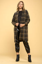 Load image into Gallery viewer, Warm Plaid Charcoal Pattern Long Sleeve Coat