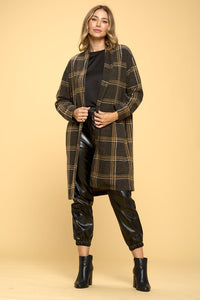 Warm Plaid Charcoal Pattern Long Sleeve Coat