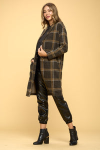 Warm Plaid Charcoal Pattern Long Sleeve Coat