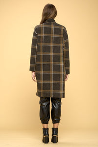 Warm Plaid Charcoal Pattern Long Sleeve Coat