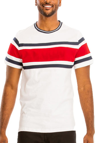 Men's Cotton Red/White Striped Short Sleeve Shirt