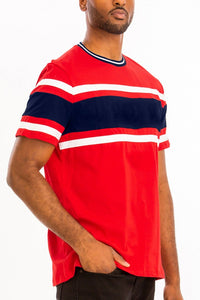 Men's Cotton Red/White Striped Short Sleeve Shirt