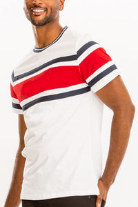 Men's Cotton Red/White Striped Short Sleeve Shirt