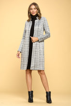 Load image into Gallery viewer, Luxe Plaid Grey Long Sleeve Open Coat