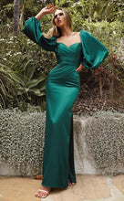 Load image into Gallery viewer, Beautiful Navy Blue Charmeuse Off Shoulder Long Sleeve Soft Satin Gown