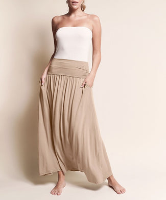 Soft Organic Taupe Bamboo Maxi Skirt w/Pockets