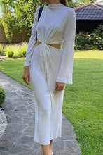 Load image into Gallery viewer, Madison White Textured Long Sleeve Front Knotted Maxi Dress