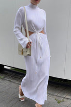 Load image into Gallery viewer, Madison White Textured Long Sleeve Front Knotted Maxi Dress