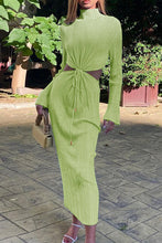 Load image into Gallery viewer, Madison White Textured Long Sleeve Front Knotted Maxi Dress