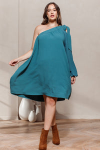 Plus Size One Shoulder Turquoise Blue Mini Dress
