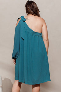 Plus Size One Shoulder Turquoise Blue Mini Dress