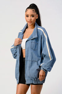 Casual Loose Fit Denim Stripe Jacket