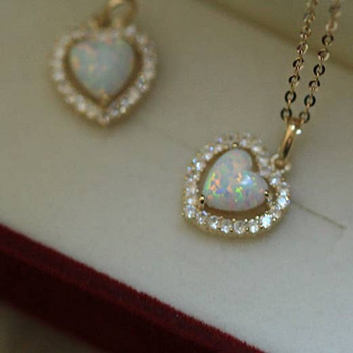 14K Gold Sweet Heart Opal Necklace