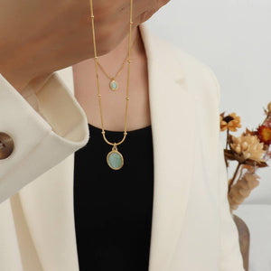 Oval Green Cat's Eye Necklace