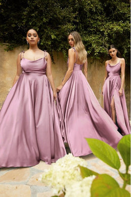 French Satin Mauve Pink Backless High Split Maxi Dress