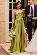 Load image into Gallery viewer, French Satin Lime Green Backless High Split Maxi Dress