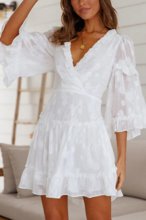 Chiffon Ruffle White Tiered Mini Dress