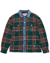 Load image into Gallery viewer, Flannel Green Shacket With Denim Contrast Jacket