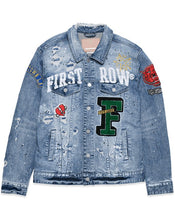 Load image into Gallery viewer, Men&#39;s Blue Varsity Patches Denim Jacket