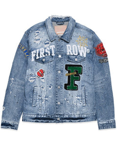 Men's Blue Varsity Patches Denim Jacket