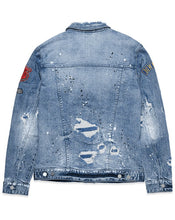 Load image into Gallery viewer, Men&#39;s Blue Varsity Patches Denim Jacket