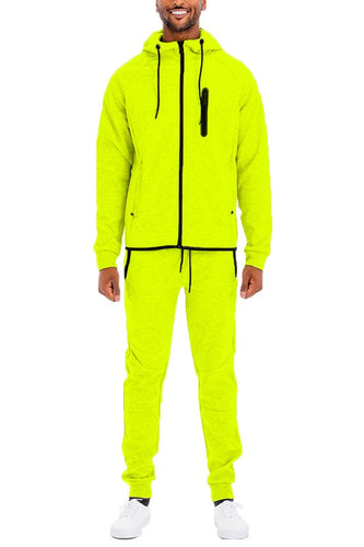 Men's Active Wear Lime Green Zipper Jacket & Pants Tracksuit