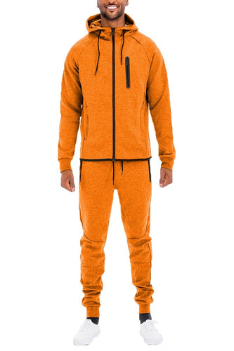 Men's Active Wear Orange Zipper Jacket & Pants Tracksuit