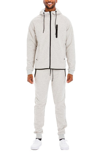 Men's Active Wear Light Grey Zipper Jacket & Pants Tracksuit