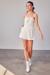 Trendy White Strapless Shorts Romper