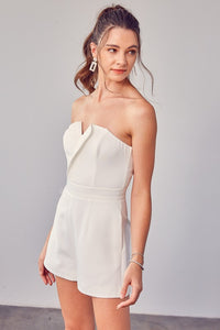 Trendy White Strapless Shorts Romper