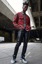 Load image into Gallery viewer, Red Flannel Long Sleeve Shacket With Denim Contrast