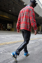 Load image into Gallery viewer, Red Flannel Long Sleeve Shacket With Denim Contrast