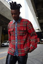 Load image into Gallery viewer, Red Flannel Long Sleeve Shacket With Denim Contrast